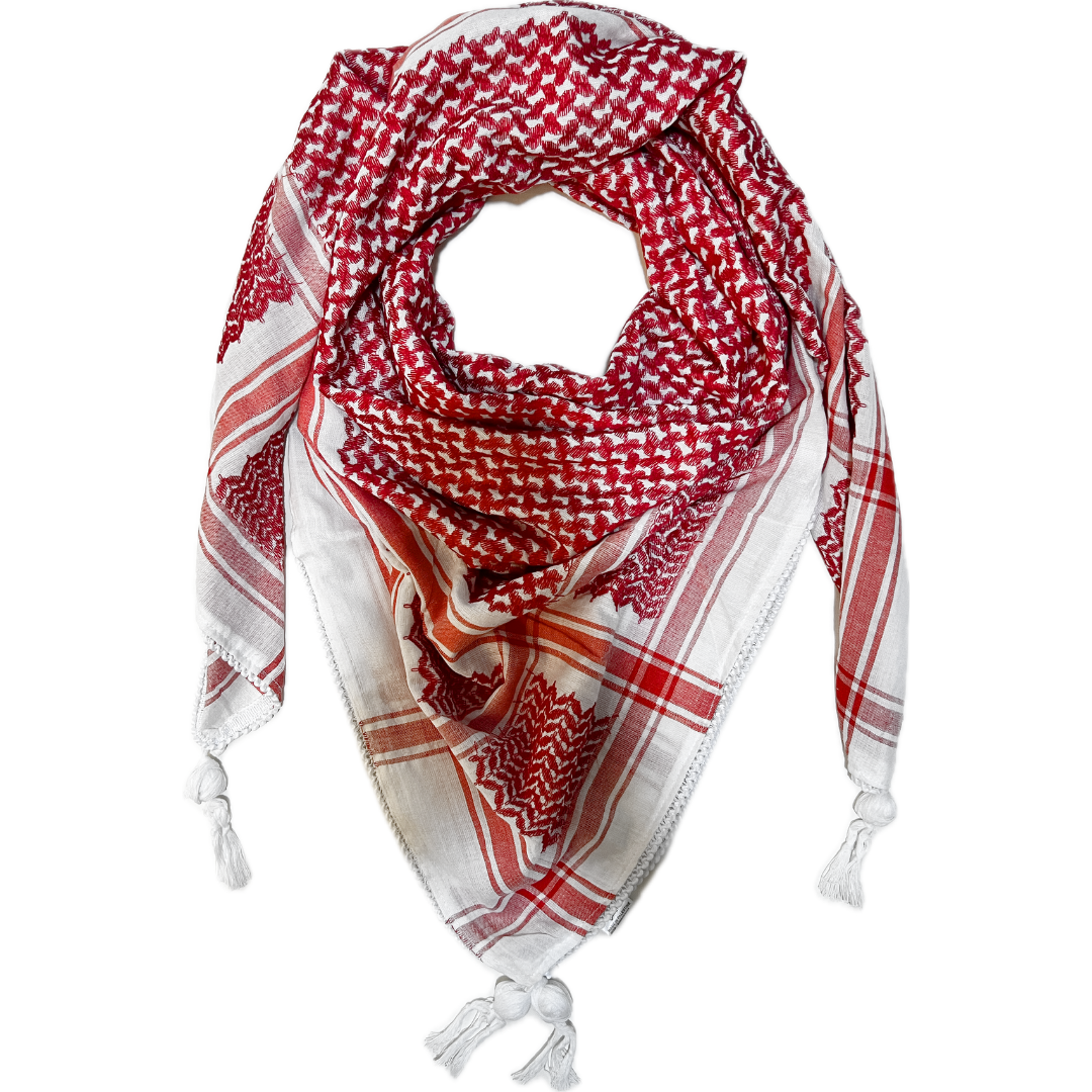 HIRBAWI Red White Kufiyah - Made in Palestine