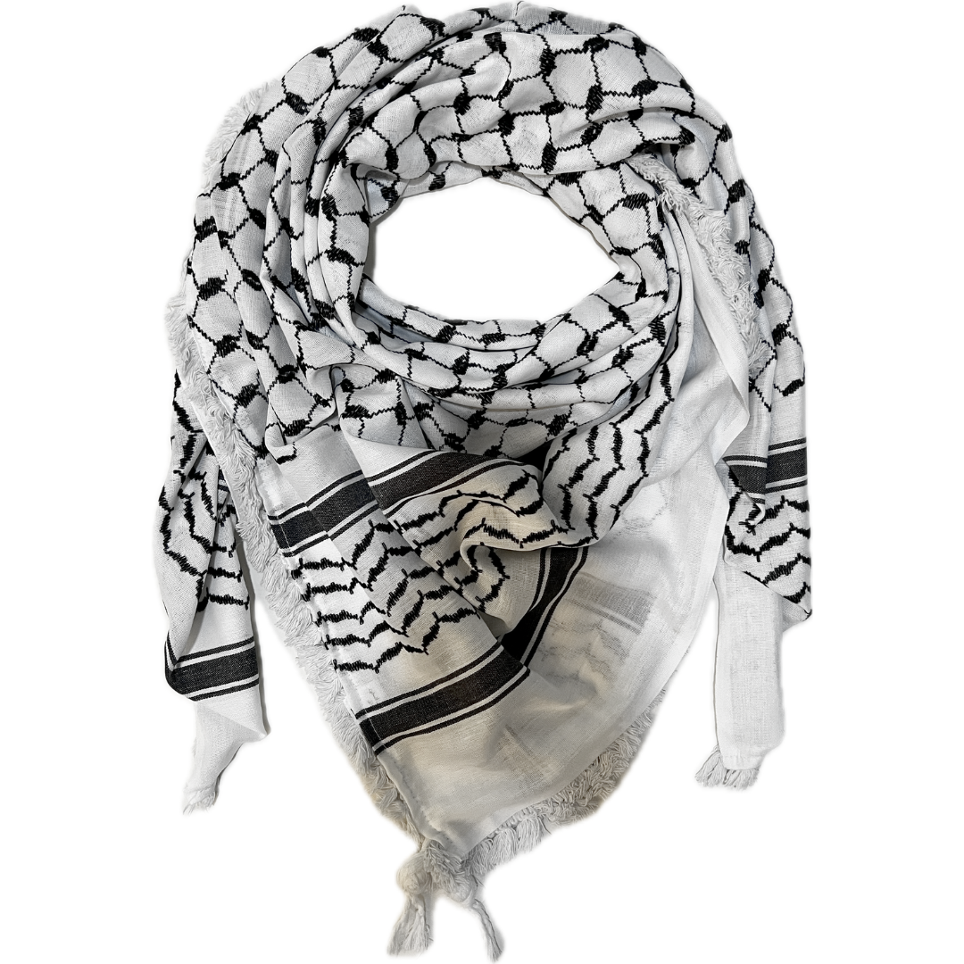 HIRBAWI "New Cut" Black & White Kufiyah  - Made in Palestine