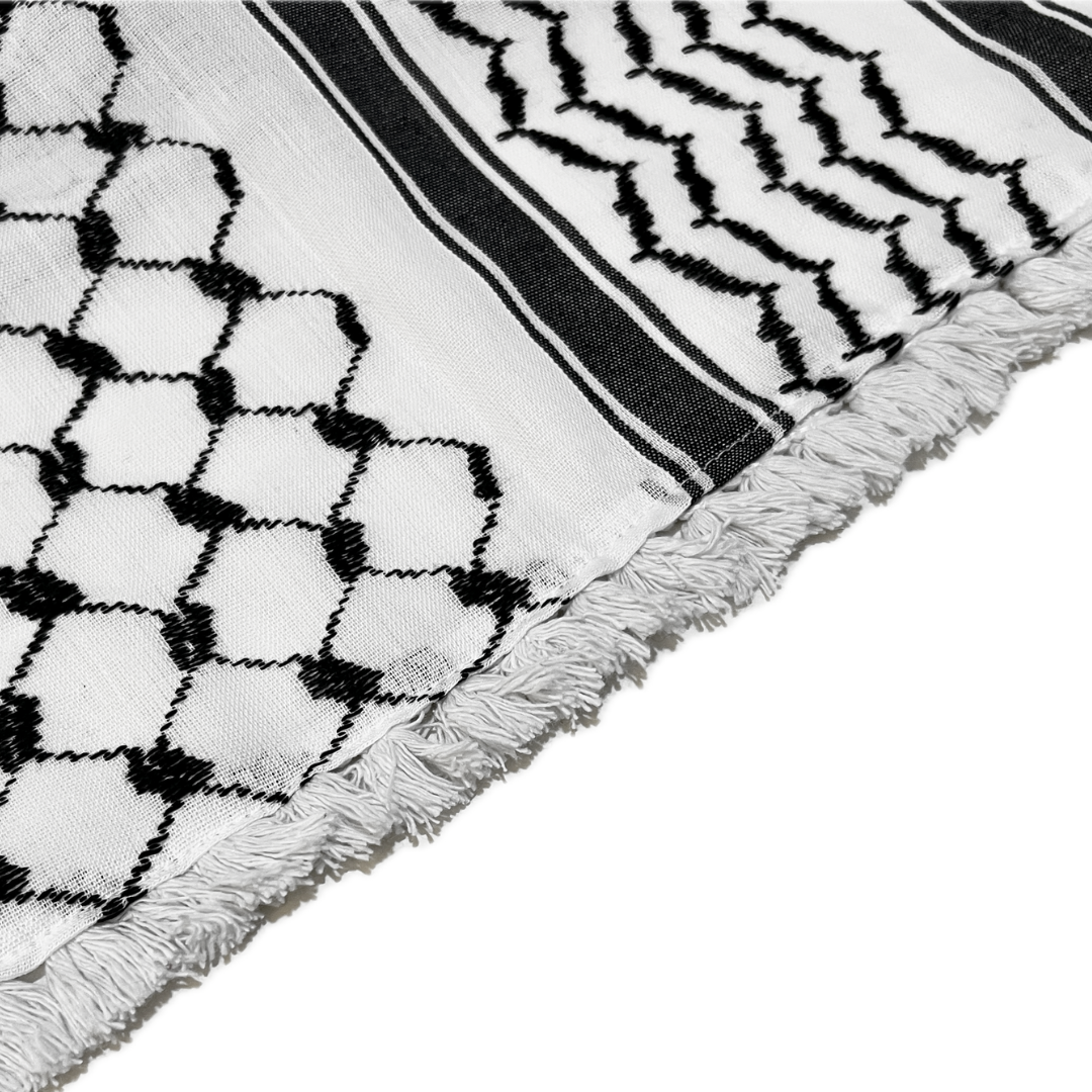 HIRBAWI "New Cut" Black & White Kufiyah  - Made in Palestine