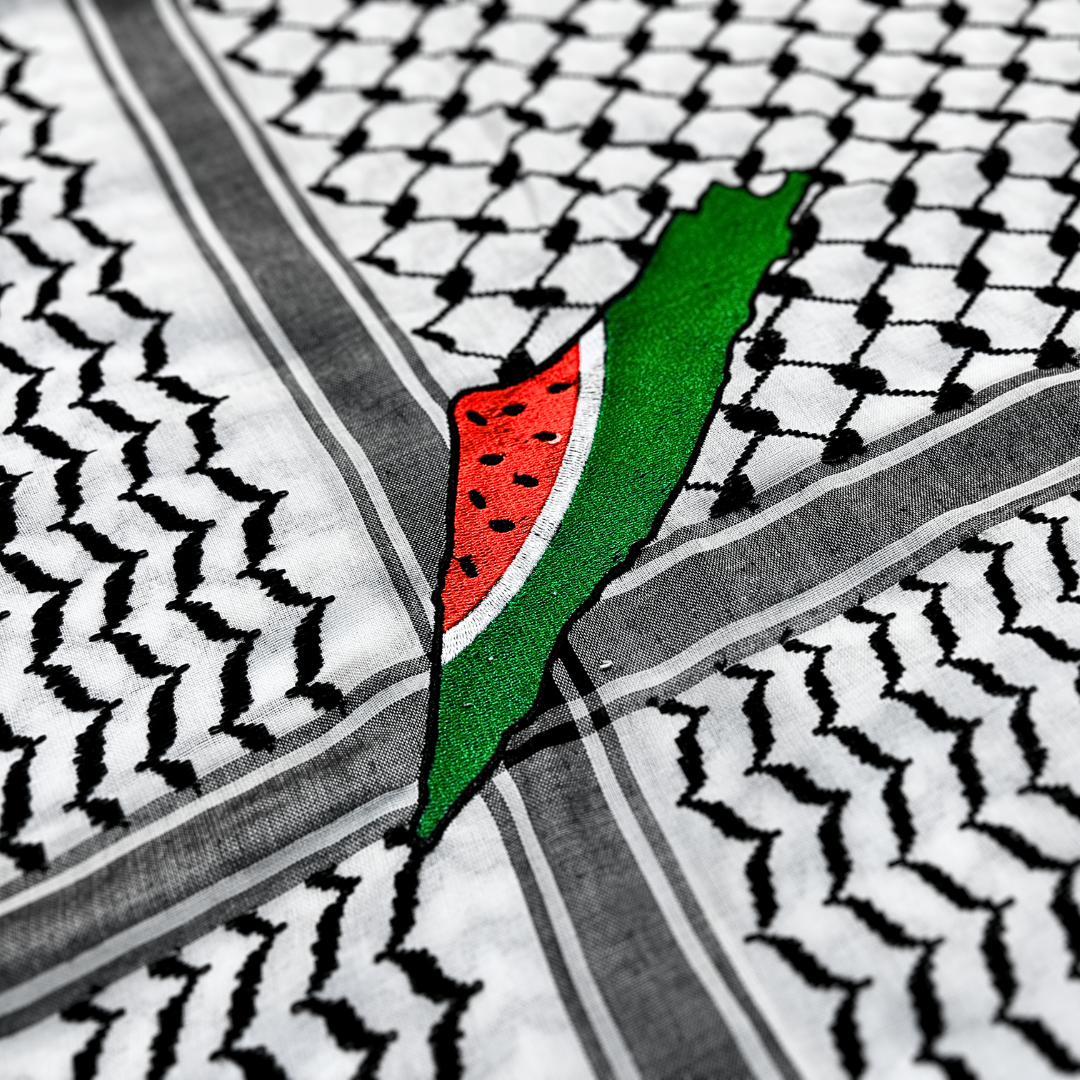 HAREER Classic Kufiyah with Watermelon Embroidery - Made in Palestine