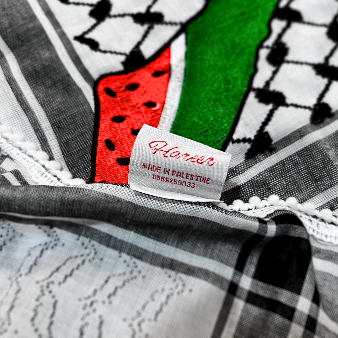 HAREER Classic Kufiyah with Watermelon Embroidery - Made in Palestine